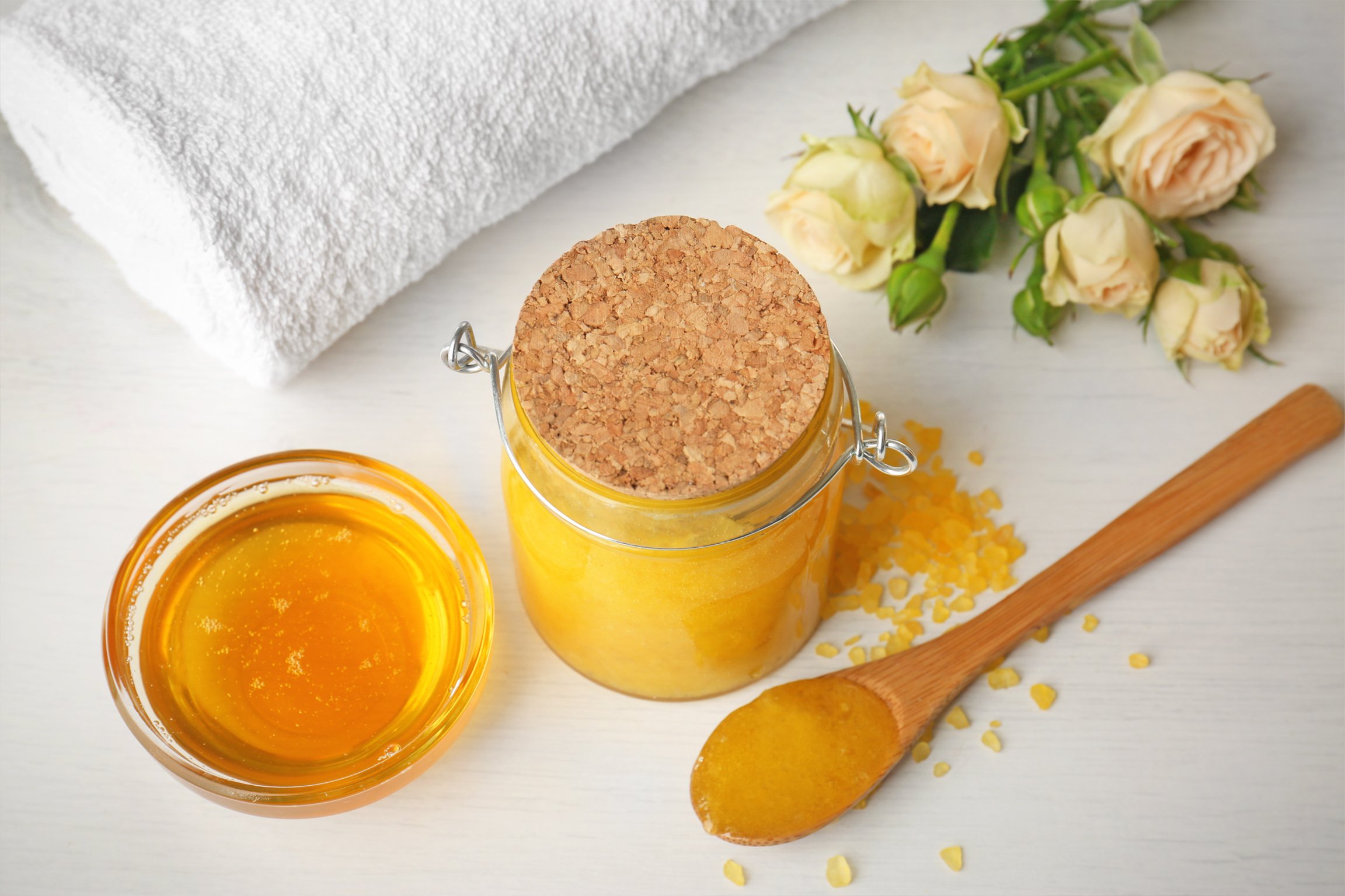 Glass Jar of Facial Mask with Honey and Salt